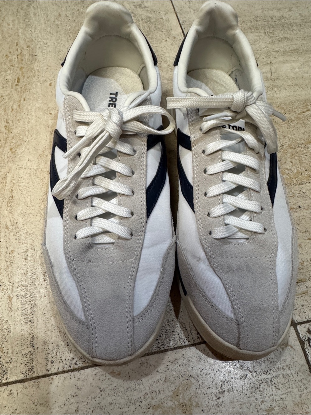 Tretorn White and Navy Low-Profile Retro Sneakers